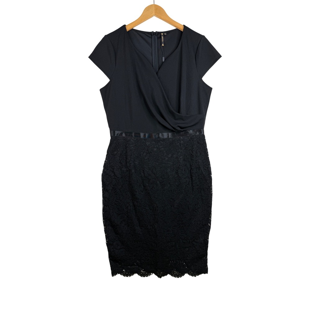 NWT Miusol Black Lace Cocktail Dress M9823 Short Sleeve Sheath V-Neck XXL